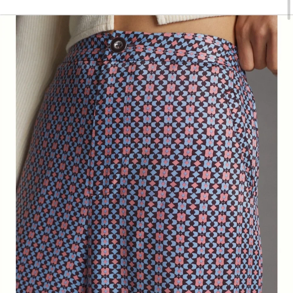 Anthropologie Maeve Wide Leg Pants in light blue/pink pattern - Picture 2 of 9